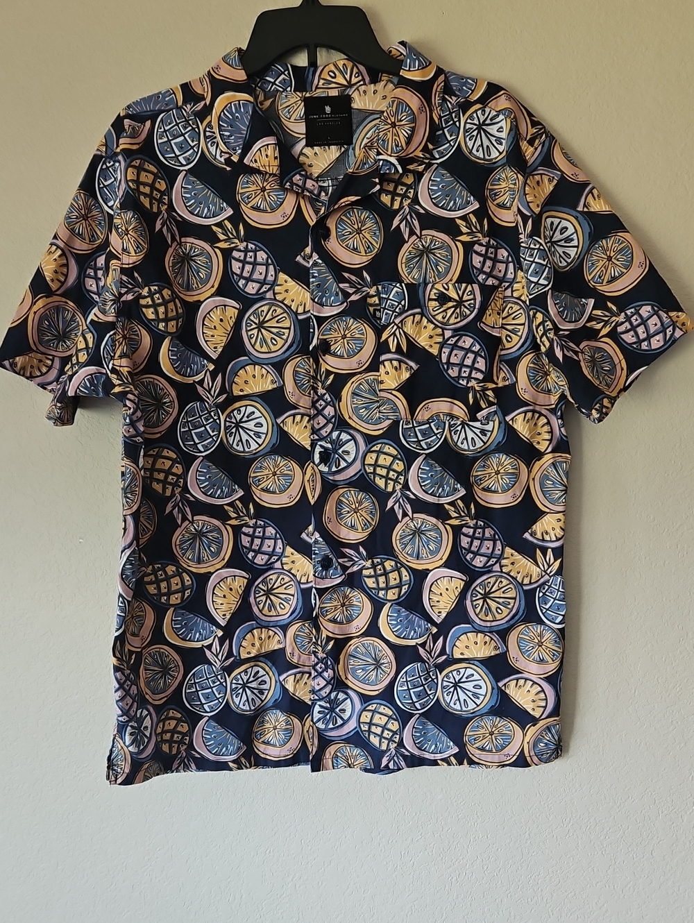 Junk Food Clothing Navy Short-Sleeve Citrus Print Button-Down Shirt Large